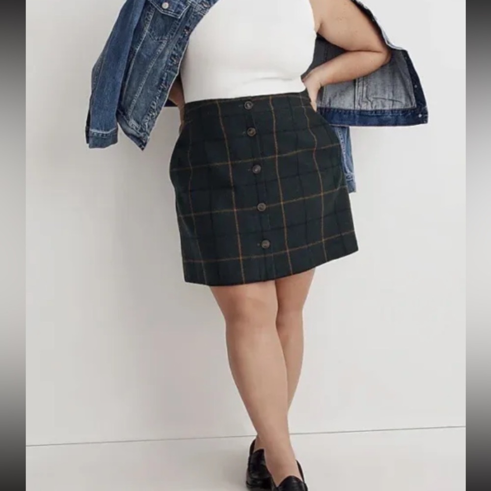 Madewell Dark Green Plaid Mini Skirt